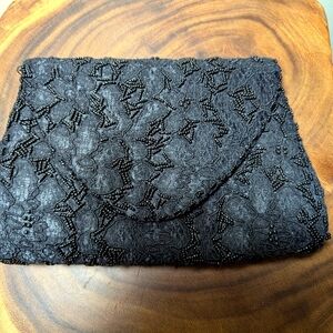 Vintage Bechamel Black Clutch Purse Evening Bag Shoulder Rope Strap Worn Once